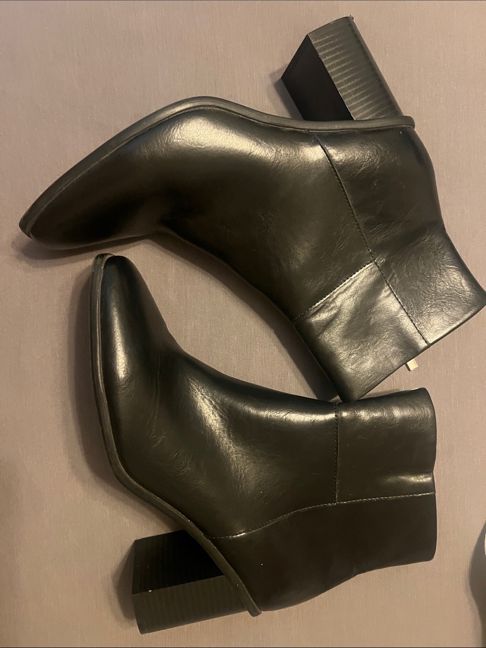 Women's Black Leather Block Heel Ankle Boots size 10 new
